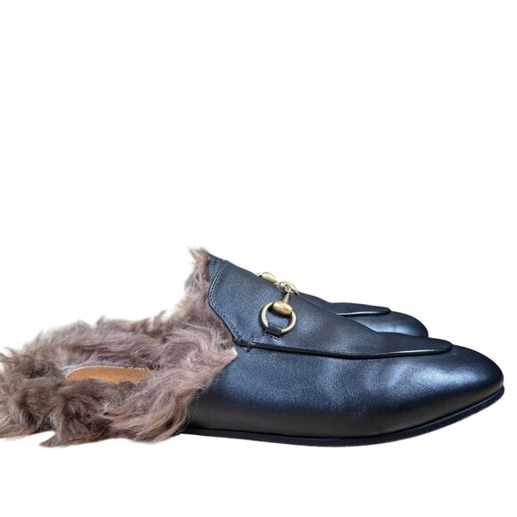 Gucci Princetown Horsebit Fur Lined Loafer Mule Size 39 US 9 Black - Picture 1 of 10